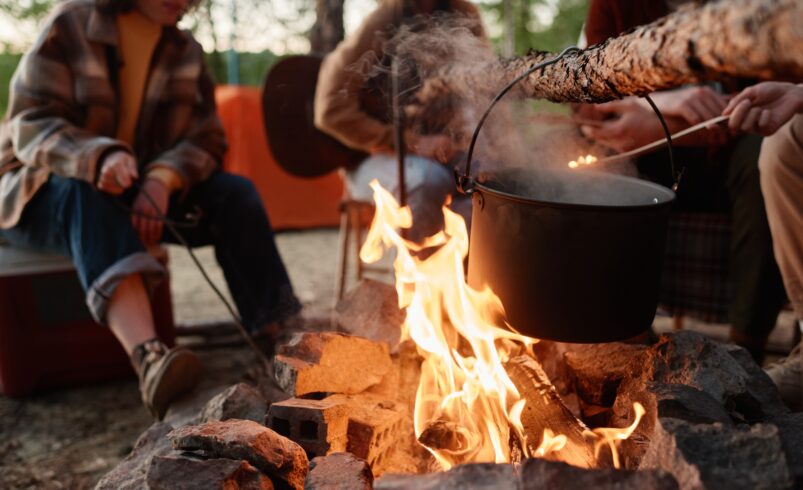 Preparing food on a fire